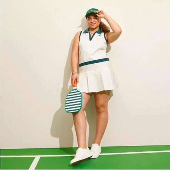 Prince Preppy Pleated Collared VNeck Pickleball Dress White Navy Size XL NWT - Picture 3 of 9